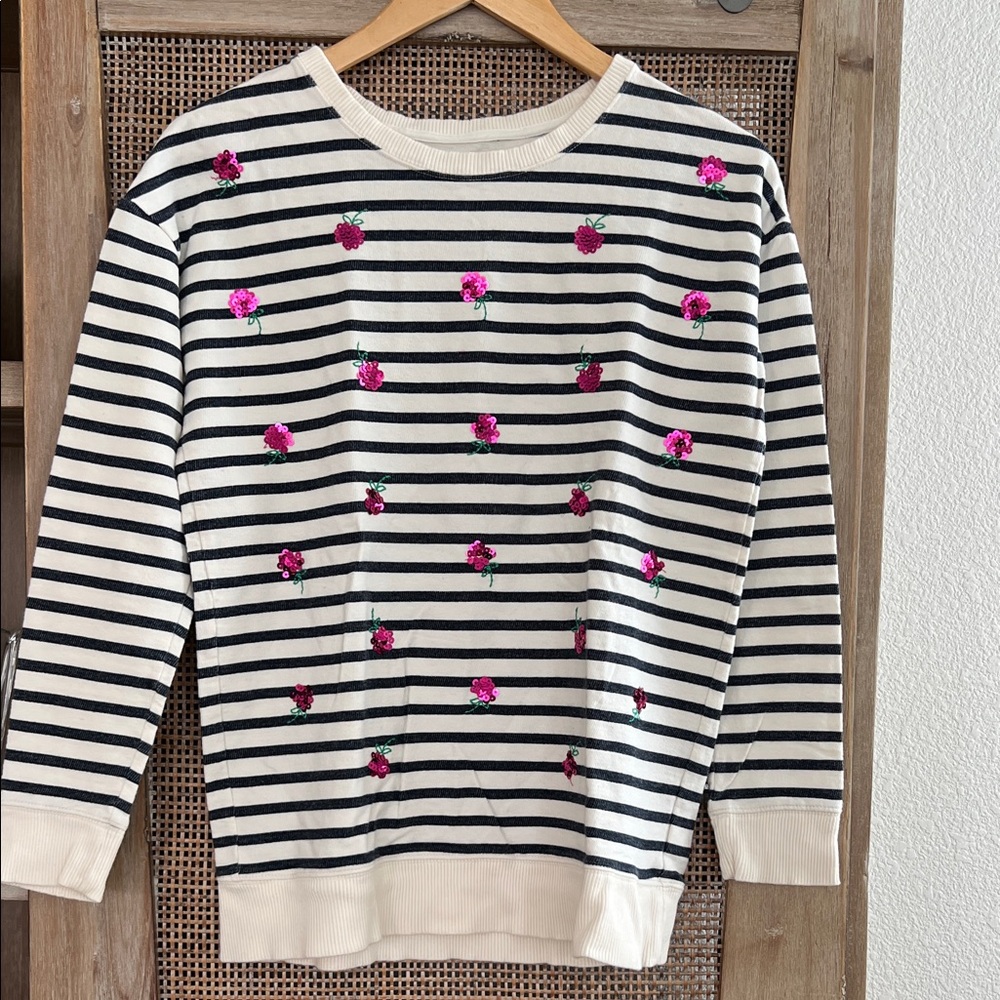 💚BUY 3 for $15💚 💚 GAP Kids Dark Navy Striped Floral Sequence Sweater